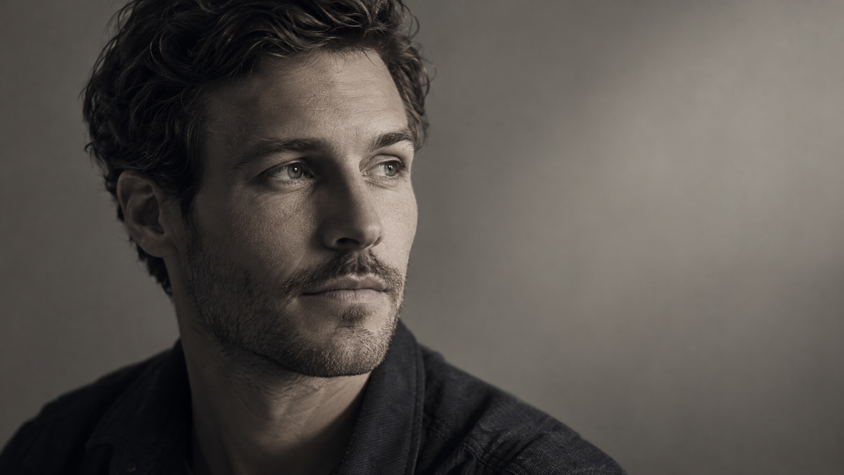 Man looking away with a calm, distant expression, evoking the quiet fatigue of magnesium deficiency
