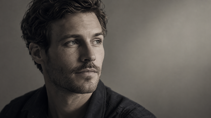Man looking away with a calm, distant expression, evoking the quiet fatigue of magnesium deficiency